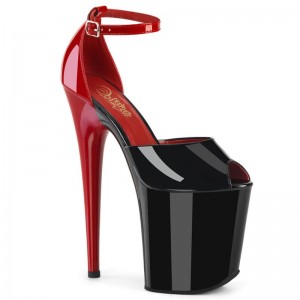 Pleaser Flamingo-868 Hakken Dames Zwart Rood | BELGIE BELMEXJB
