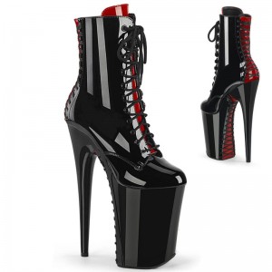 Pleaser Infinity-1020FH Laarzen Dames Zwart Rood | BELGIE BEVFJUXA