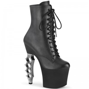 Pleaser Irongrip-1020 Vegan Leather Laarzen Dames Zwart Zilver | BELGIE BEMRLGZA
