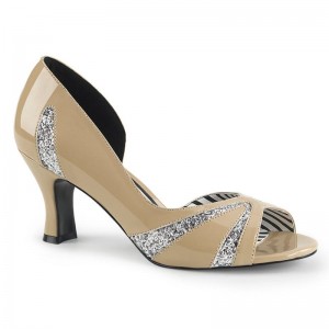 Pleaser Jenna-03 Hakken Dames Beige Zilver | BELGIE BEERAJUC