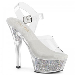 Pleaser Kiss-208RSI Rhinestones Hakken Dames Zilver | BELGIE BEYAQOJH