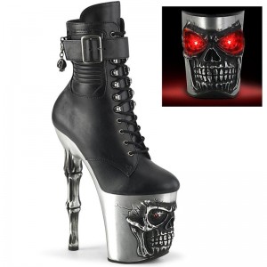 Pleaser Rapture-1020STR-LT Vegan Leather Laarzen Dames Zwart Zilver | BELGIE BEDYJAMR
