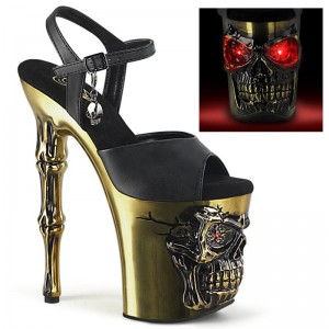 Pleaser Rapture-809-LT Faux Leather Hakken Dames Zwart Goud | BELGIE BEGYADNQ