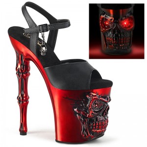 Pleaser Rapture-809-LT Faux Leather Hakken Dames Zwart Rood | BELGIE BEZETQRN