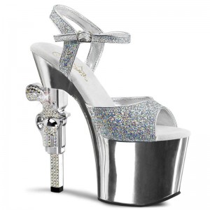 Pleaser Revolver-709G Hakken Dames Zilver | BELGIE BEZQRBMO
