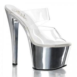 Pleaser Sky-302 Badslippers Plateauzool Dames Zilver | BELGIE BEKEIUBM