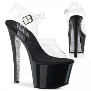 Pleaser Sky-308CRS Hakken Dames Zwart Zilver | BELGIE BEBEKUYM
