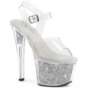 Pleaser Sky-308RSI Rhinestones Hakken Dames Zilver | BELGIE BEKCQSMI