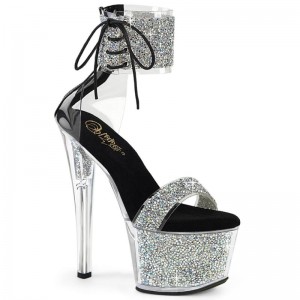 Pleaser Sky-327RSI Hakken Dames Zilver Zwart | BELGIE BEMJGRST