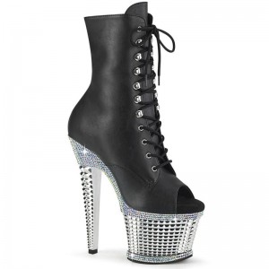 Pleaser Spectator-1021RS Vegan Leather Laarzen Dames Zwart Zilver | BELGIE BEGHCSQV