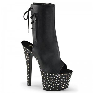 Pleaser Stardance-1018-7 Vegan Leather Laarzen Dames Zwart Zilver | BELGIE BESGYOKR