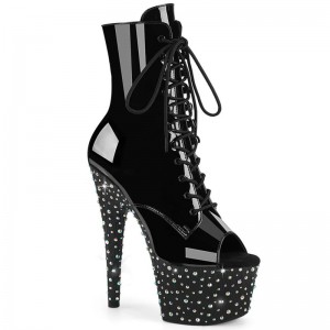 Pleaser Stardance-1021 Rhinestones Laarzen Dames Zwart Gekleurd | BELGIE BELPJTWC