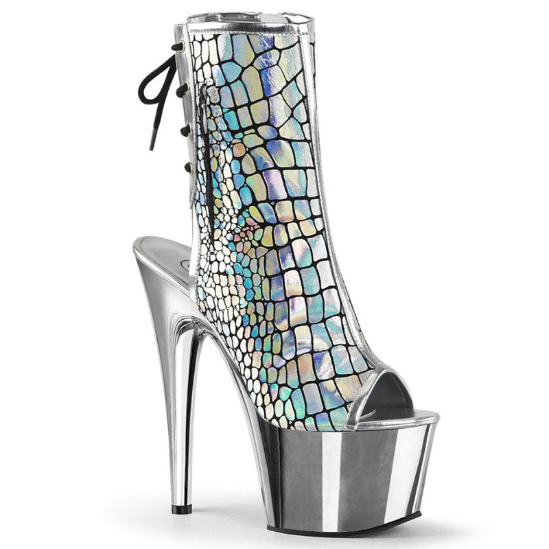 Pleaser Adore-1018HG Hologram Laarzen Dames Zilver | BELGIE BELDQAVS