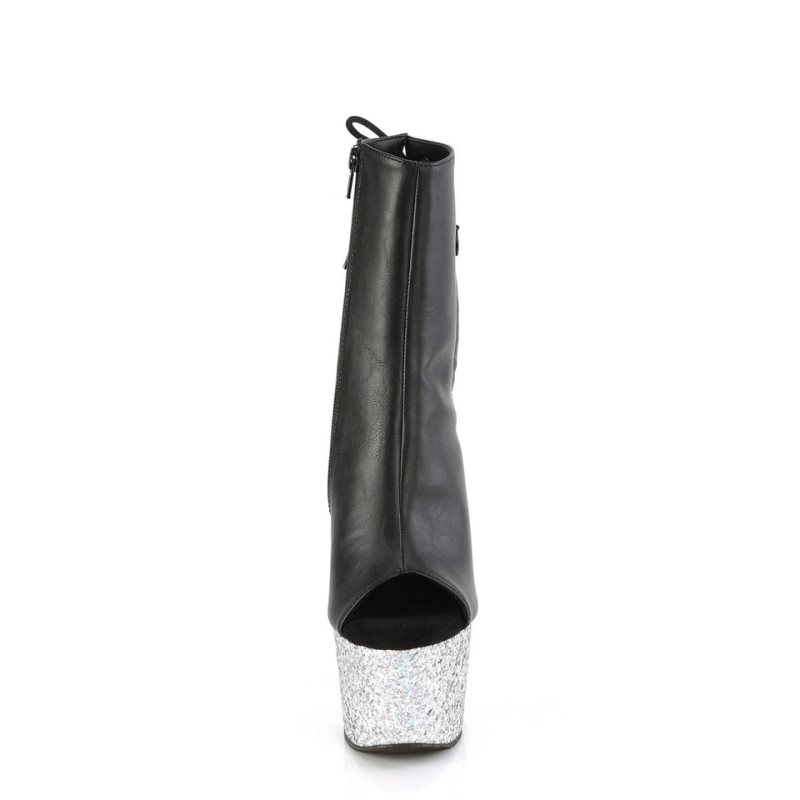 Pleaser Adore-1018LG Vegan Leather Laarzen Dames Zwart Zilver | BELGIE BELSCGDI