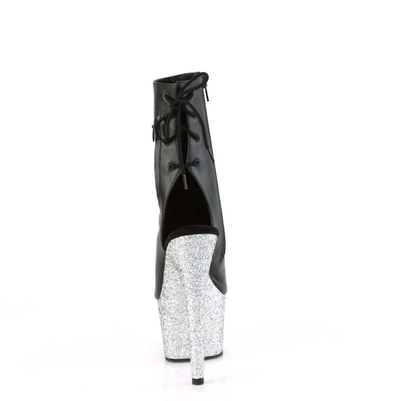 Pleaser Adore-1018LG Vegan Leather Laarzen Dames Zwart Zilver | BELGIE BELSCGDI