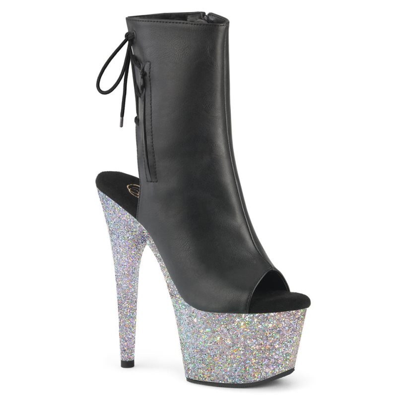 Pleaser Adore-1018LG Vegan Leather Laarzen Dames Zwart Zilver | BELGIE BELSCGDI