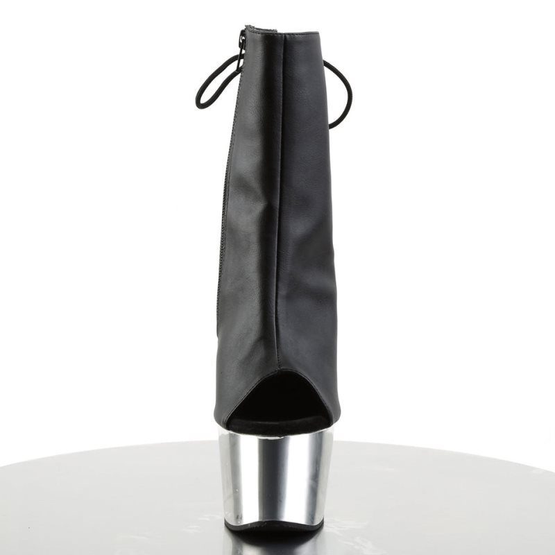 Pleaser Adore-1018 Vegan Leather Laarzen Dames Zwart Zilver | BELGIE BENQFYBX