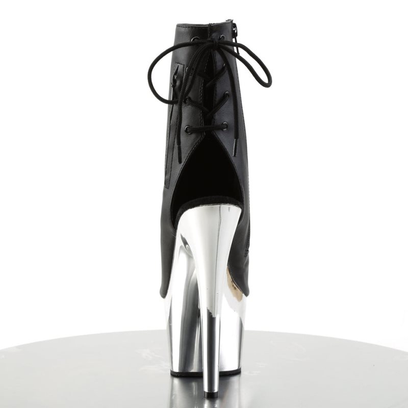 Pleaser Adore-1018 Vegan Leather Laarzen Dames Zwart Zilver | BELGIE BENQFYBX