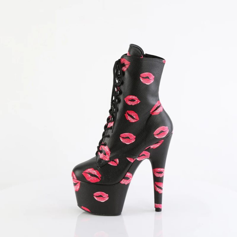 Pleaser Adore-1020KISSES Vegan Leather Laarzen Dames Zwart | BELGIE BEZDUXLV