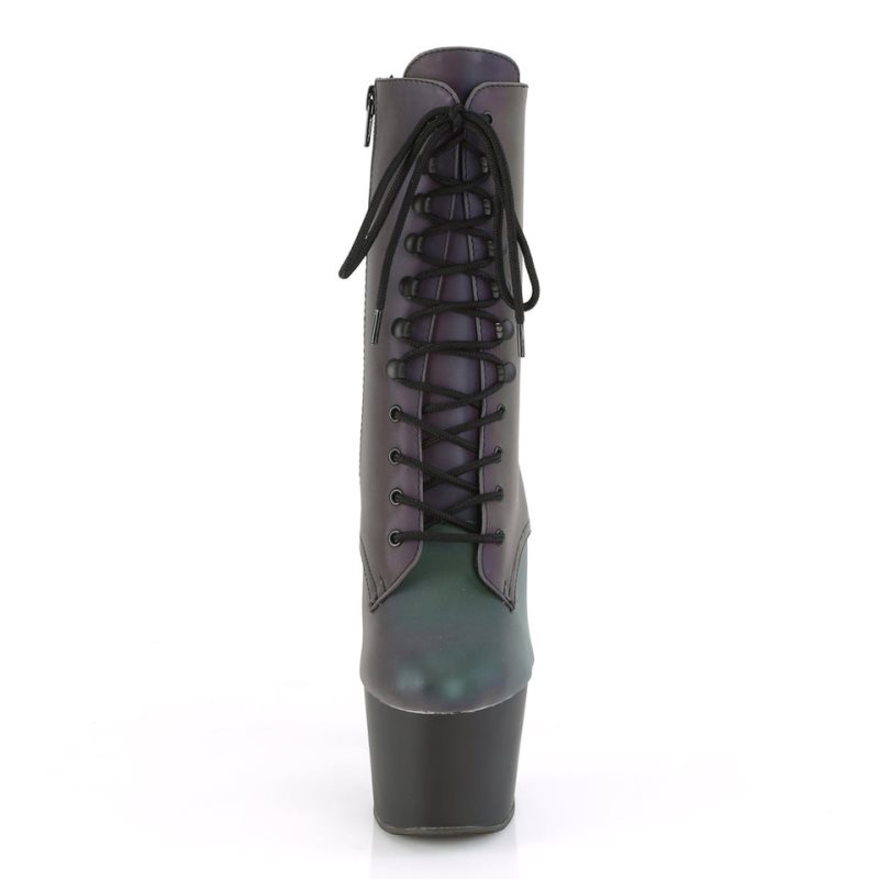 Pleaser Adore-1020REFL Laarzen Dames Groen Zwart | BELGIE BEFUVSNJ