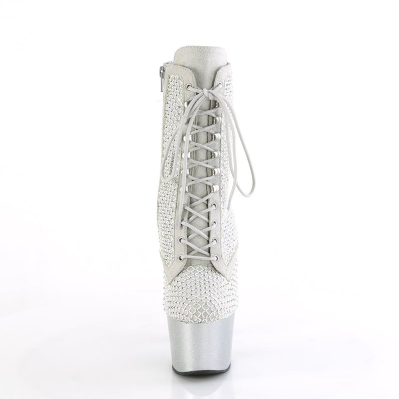 Pleaser Adore-1020RM Faux Suede Laarzen Dames Zilver | BELGIE BESWFLVU
