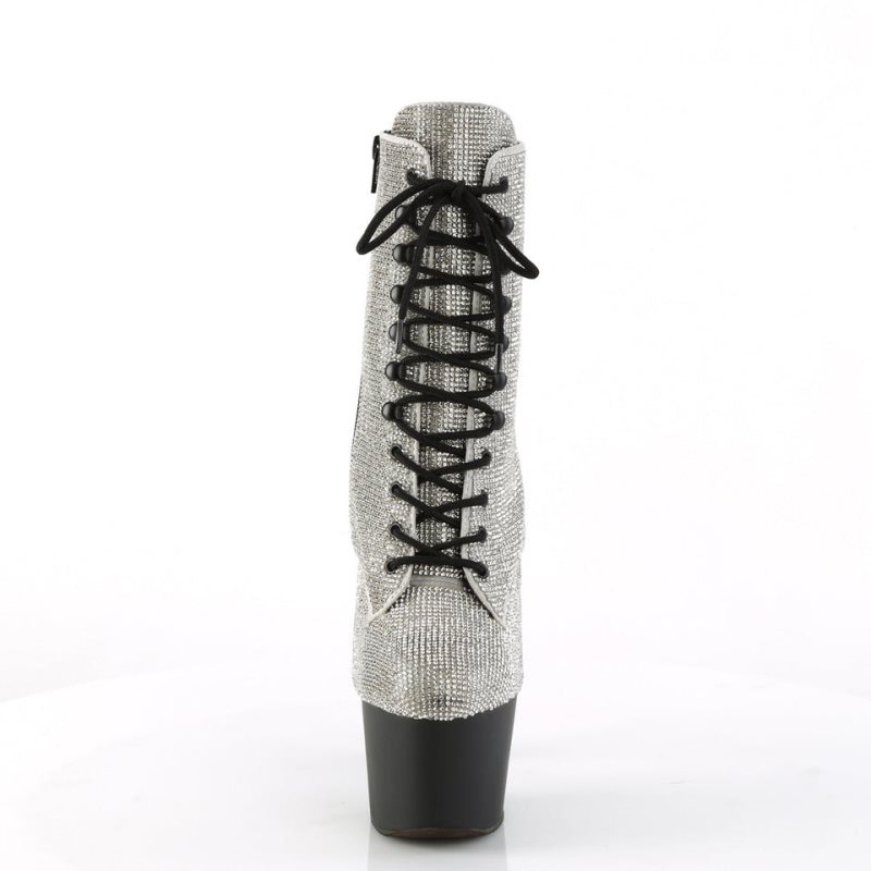 Pleaser Adore-1020RS Laarzen Dames Zilver Zwart | BELGIE BEAZHXPJ