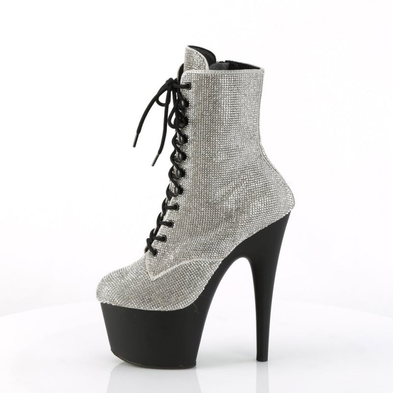 Pleaser Adore-1020RS Laarzen Dames Zilver Zwart | BELGIE BEAZHXPJ