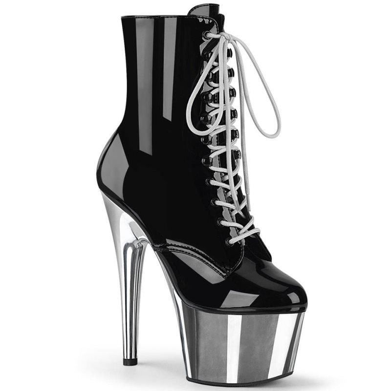 Pleaser Adore-1020 Laarzen Dames Zwart Zilver | BELGIE BEXMZENC
