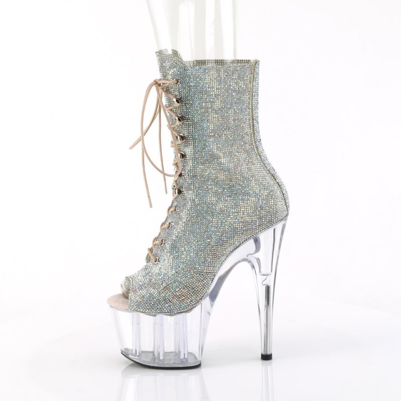 Pleaser Adore-1021C-RS AB Rhinestone Laarzen Dames Zilver | BELGIE BETDQIOH