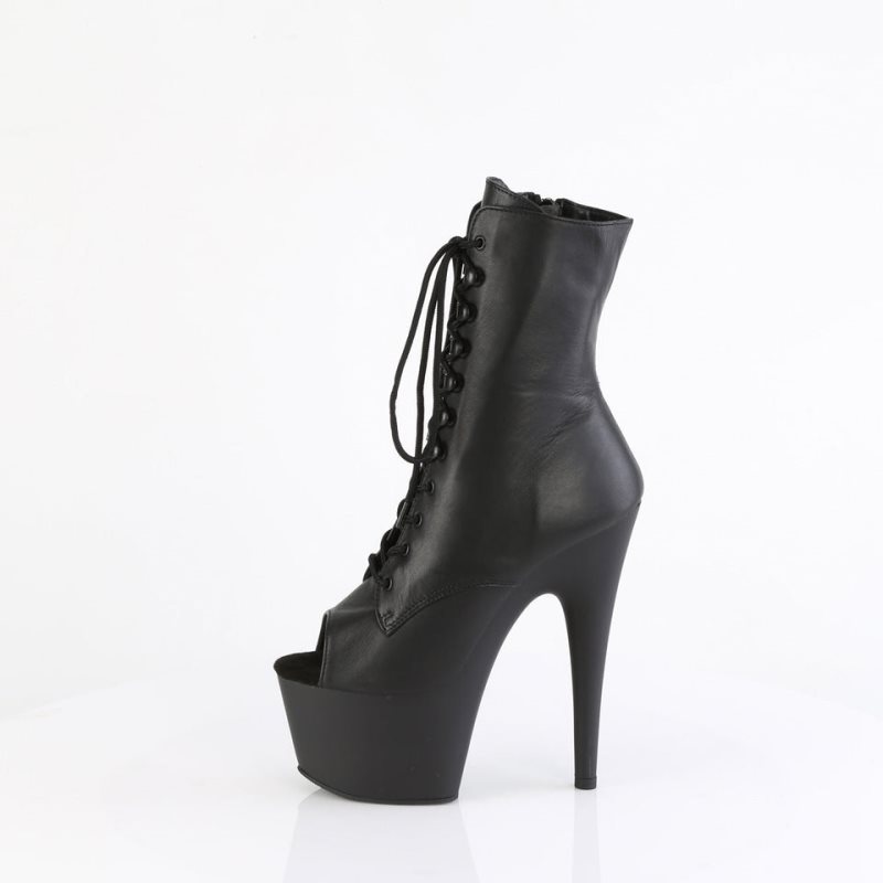 Pleaser Adore-1021 Leather Laarzen Dames Zwart | BELGIE BELTERSN