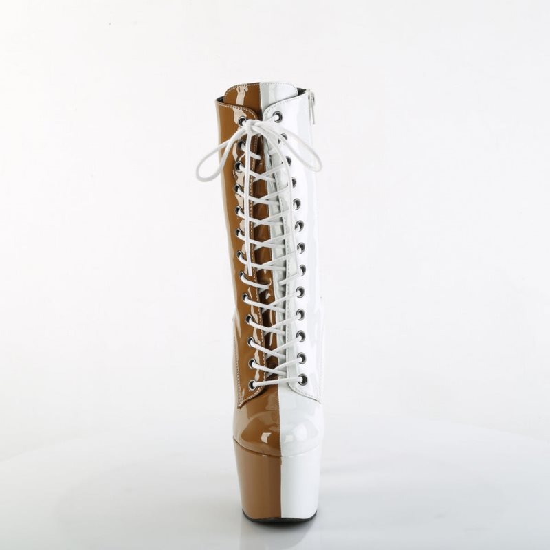 Pleaser Adore-1040TT Laarzen Dames Beige Wit | BELGIE BEHNCJED