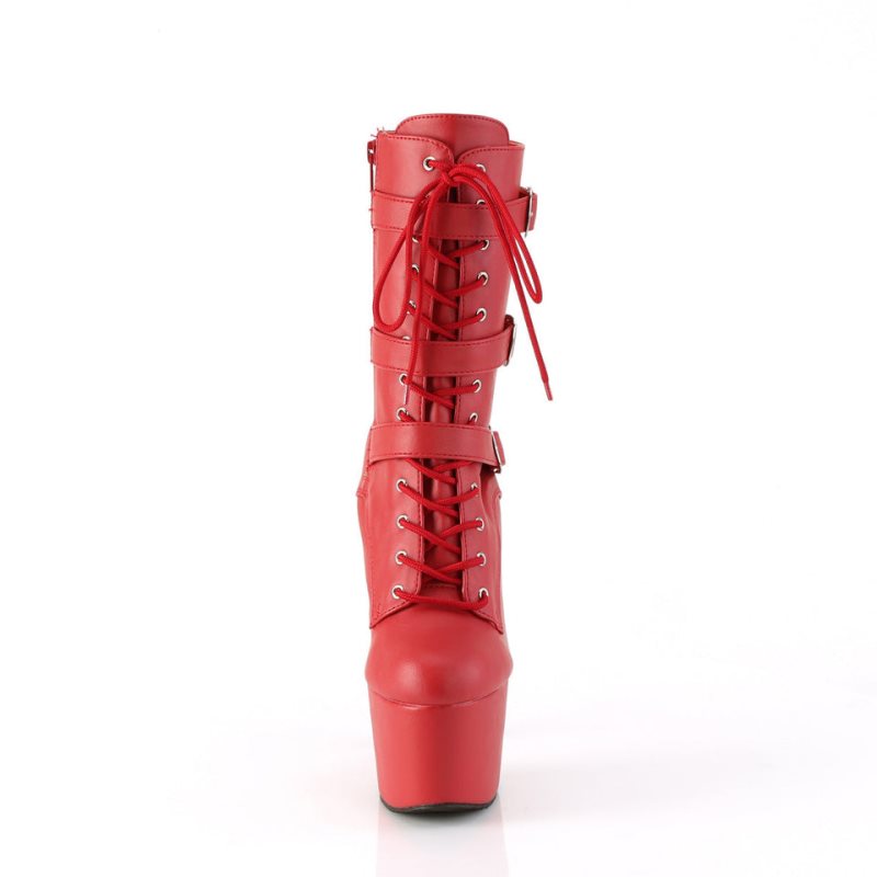 Pleaser Adore-1043 Vegan Leather Laarzen Dames Rood | BELGIE BEHPMRFL