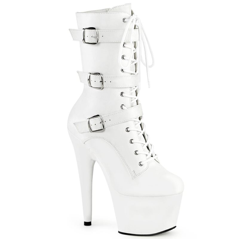 Pleaser Adore-1043 Vegan Leather Laarzen Dames Wit | BELGIE BEBRMUTC