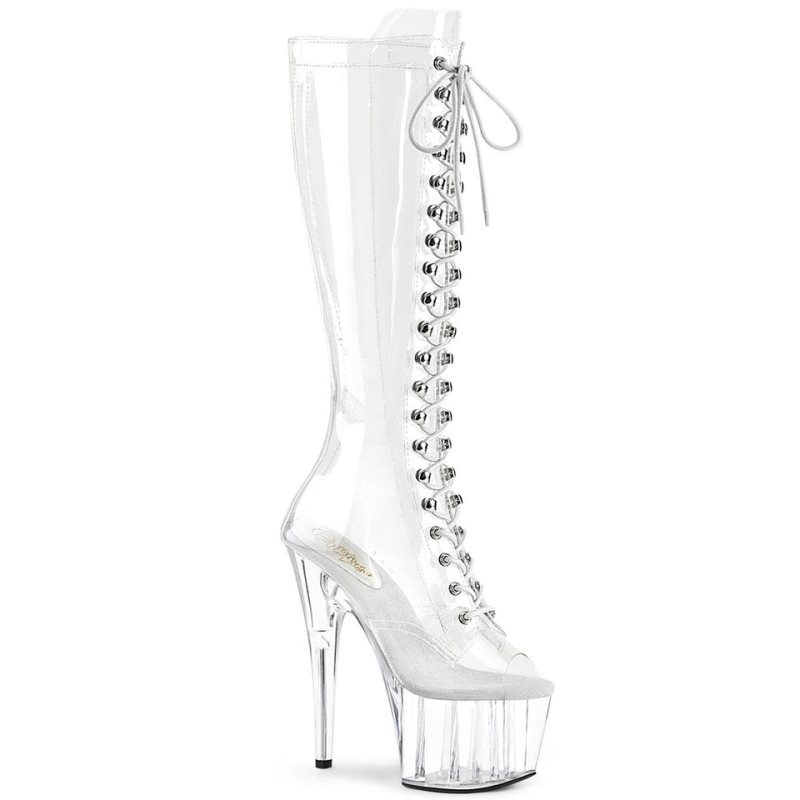 Pleaser Adore-2021C Knie Laarzen Dames Clear | BELGIE BEKWBVDH