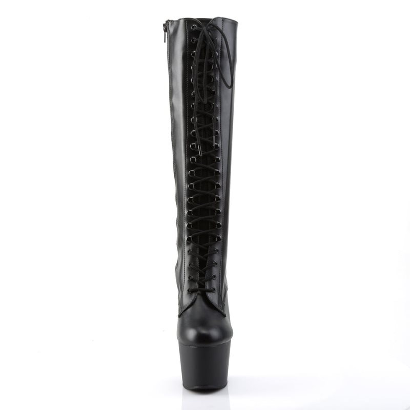 Pleaser Adore-2023 Vegan Leather Knie Laarzen Dames Zwart | BELGIE BERIFEYS