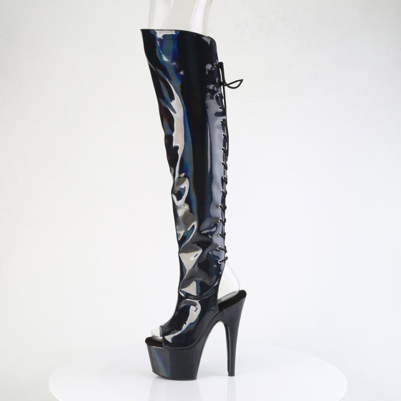 Pleaser Adore-3019HWR Stretch Holo Hoge Hakken Dames Zwart | BELGIE BETQUJIE