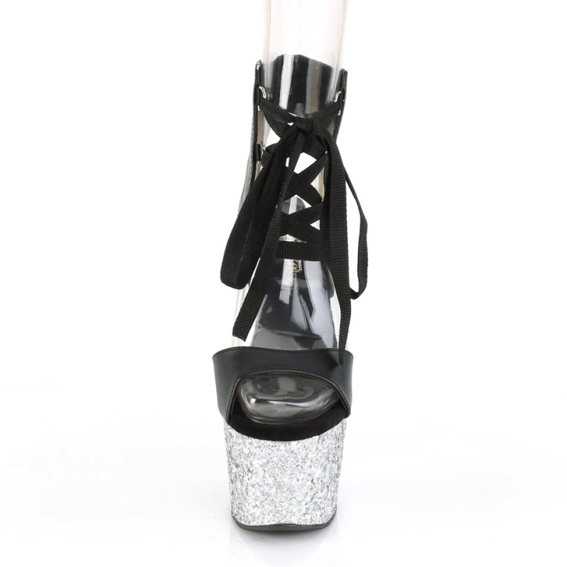 Pleaser Adore-700-14LG Vegan Leather Hakken Dames Zwart Zilver | BELGIE BETDGRSC