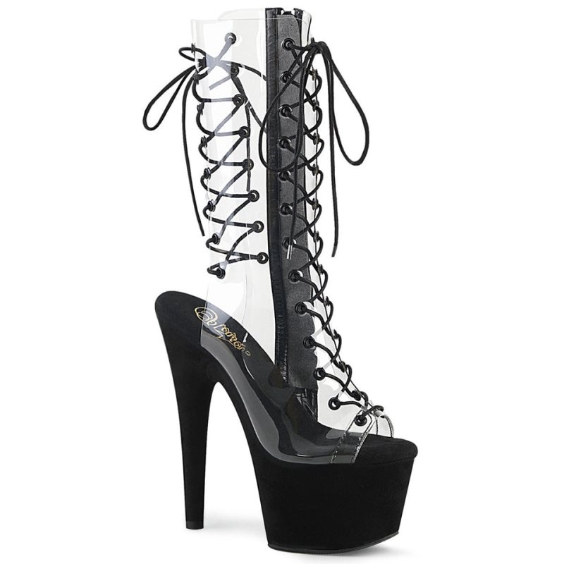 Pleaser Adore-700-60FS Suede Laarzen Dames Zwart | BELGIE BEWQYGBA