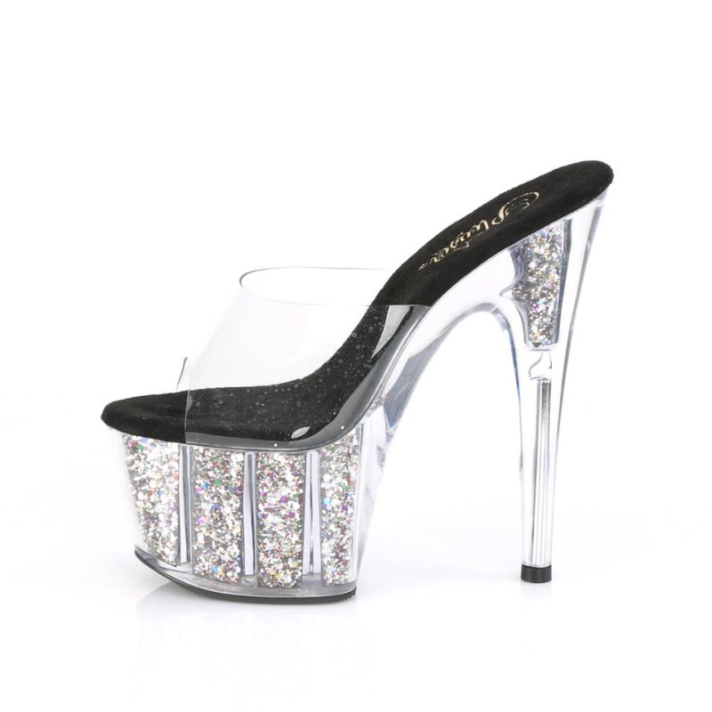 Pleaser Adore-701CG Badslippers Plateauzool Dames Zilver | BELGIE BEAEFOIK