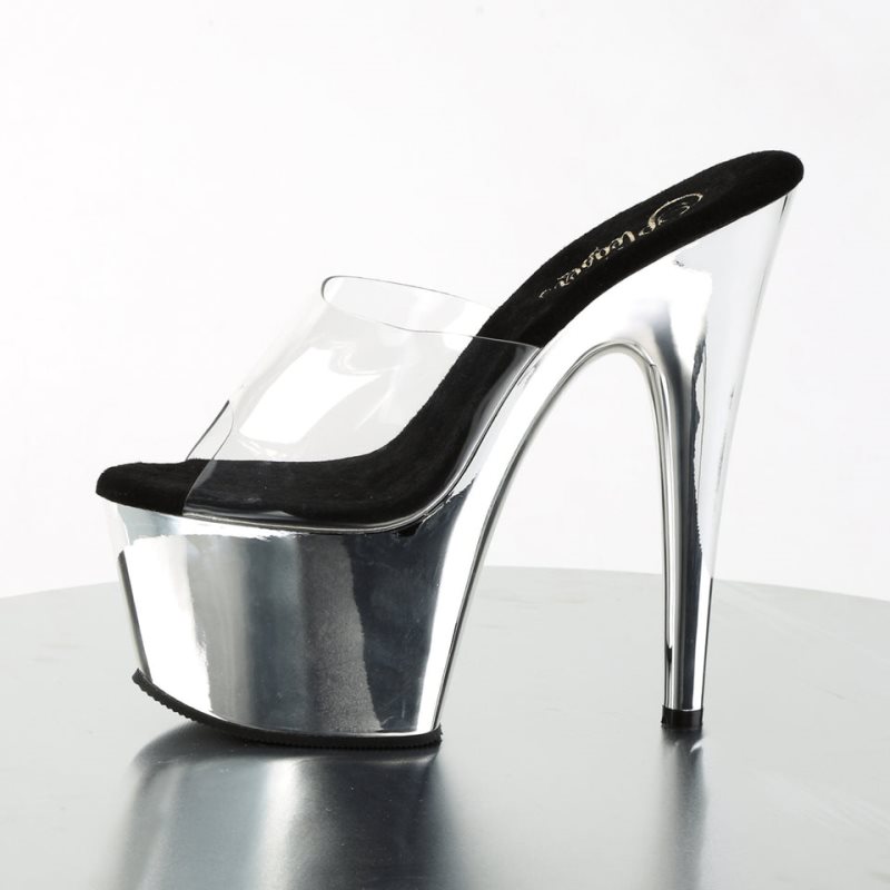 Pleaser Adore-701 Badslippers Plateauzool Dames Zilver | BELGIE BEANUSEP