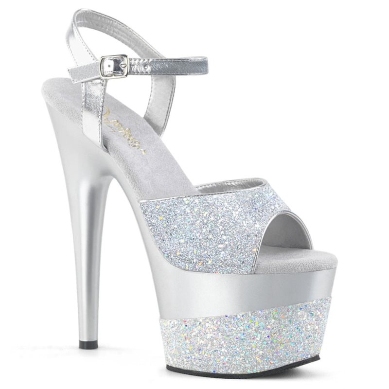 Pleaser Adore-709-2G Hakken Dames Zilver | BELGIE BEBCFHGN