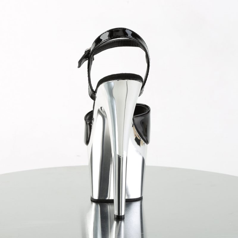 Pleaser Adore-709 Hakken Dames Zwart Zilver | BELGIE BEZVFDKQ