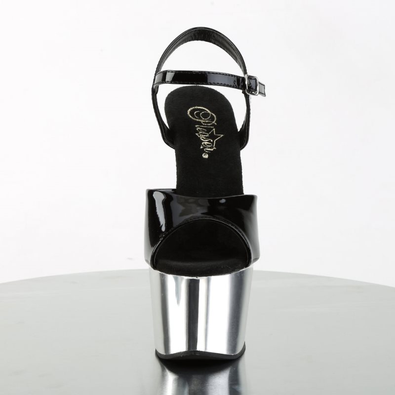 Pleaser Adore-709 Hakken Dames Zwart Zilver | BELGIE BEZVFDKQ