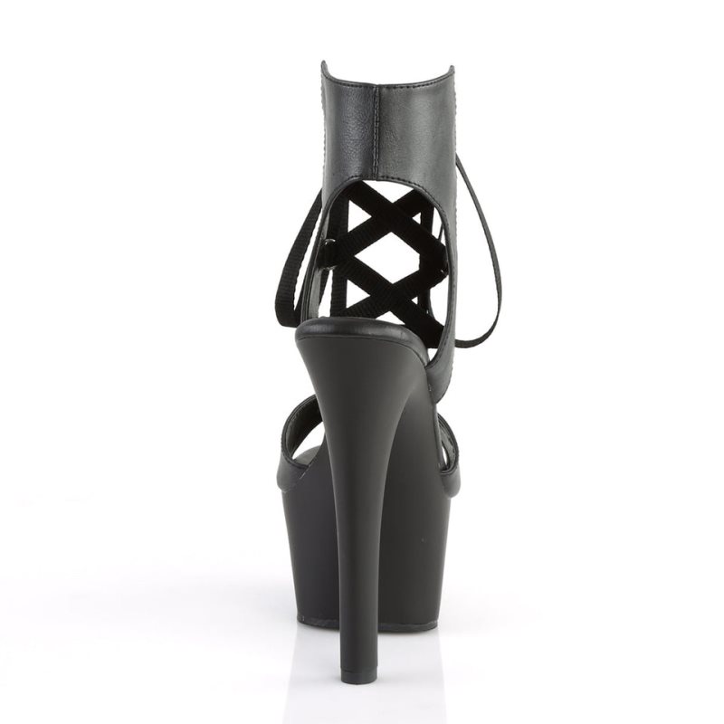 Pleaser Aspire-600-14 Vegan Leather Hakken Dames Zwart | BELGIE BEQLUYKO