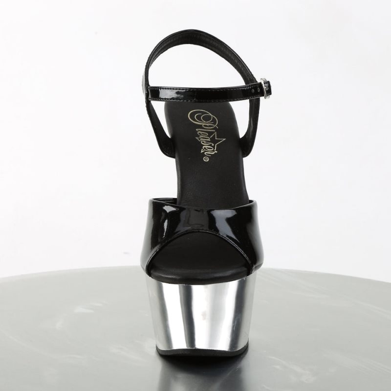 Pleaser Aspire-609 Hakken Dames Zwart Zilver | BELGIE BEWBIKUF