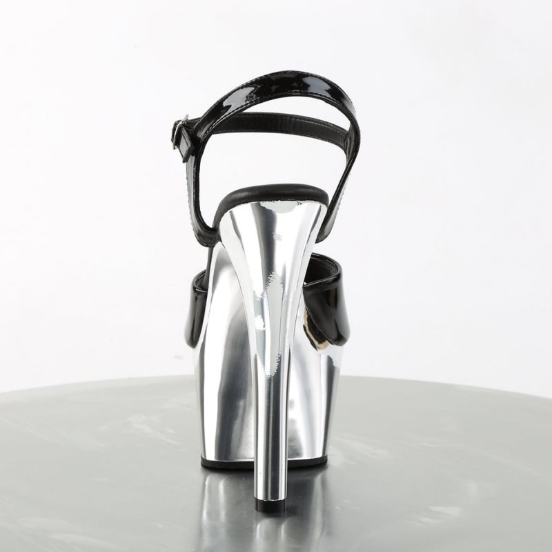 Pleaser Aspire-609 Hakken Dames Zwart Zilver | BELGIE BEWBIKUF