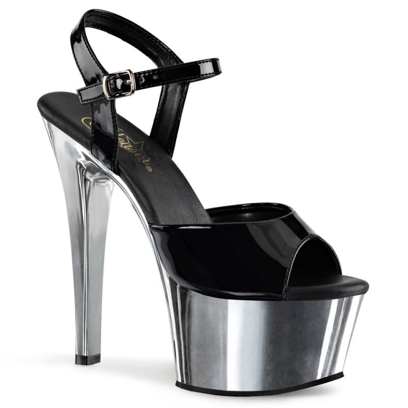 Pleaser Aspire-609 Hakken Dames Zwart Zilver | BELGIE BEWBIKUF