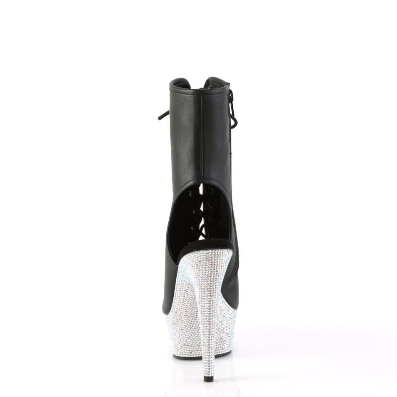 Pleaser Bejeweled-1016-6 Vegan Leather Laarzen Dames Zwart Zilver | BELGIE BEYGXMOU