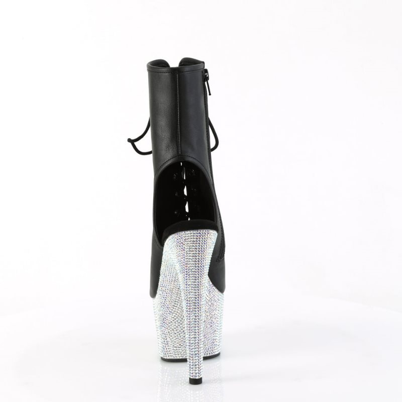 Pleaser Bejeweled-1016-7 Vegan Leather Laarzen Dames Zwart Zilver | BELGIE BEZLIQOD