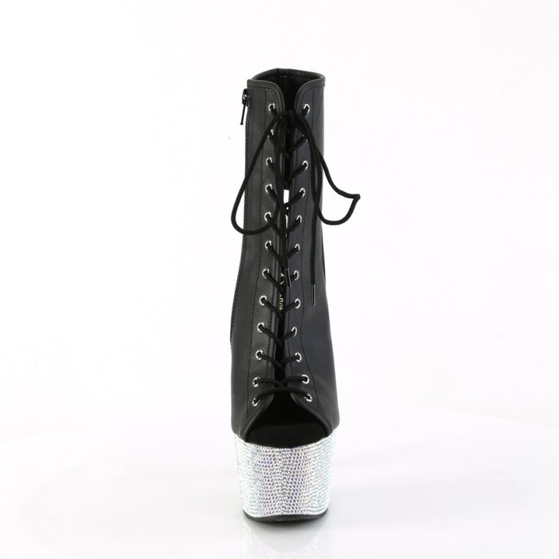 Pleaser Bejeweled-1016-7 Vegan Leather Laarzen Dames Zwart Zilver | BELGIE BEZLIQOD